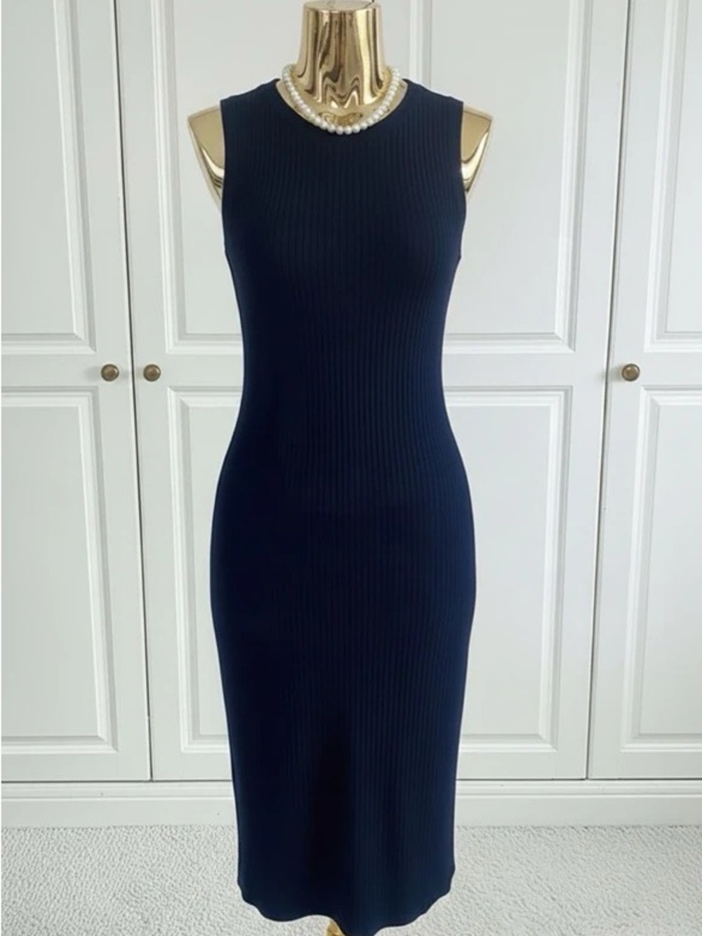 Sleeveless Navy Ribbed Maxi Dress - Timeless Women's Knit Dress